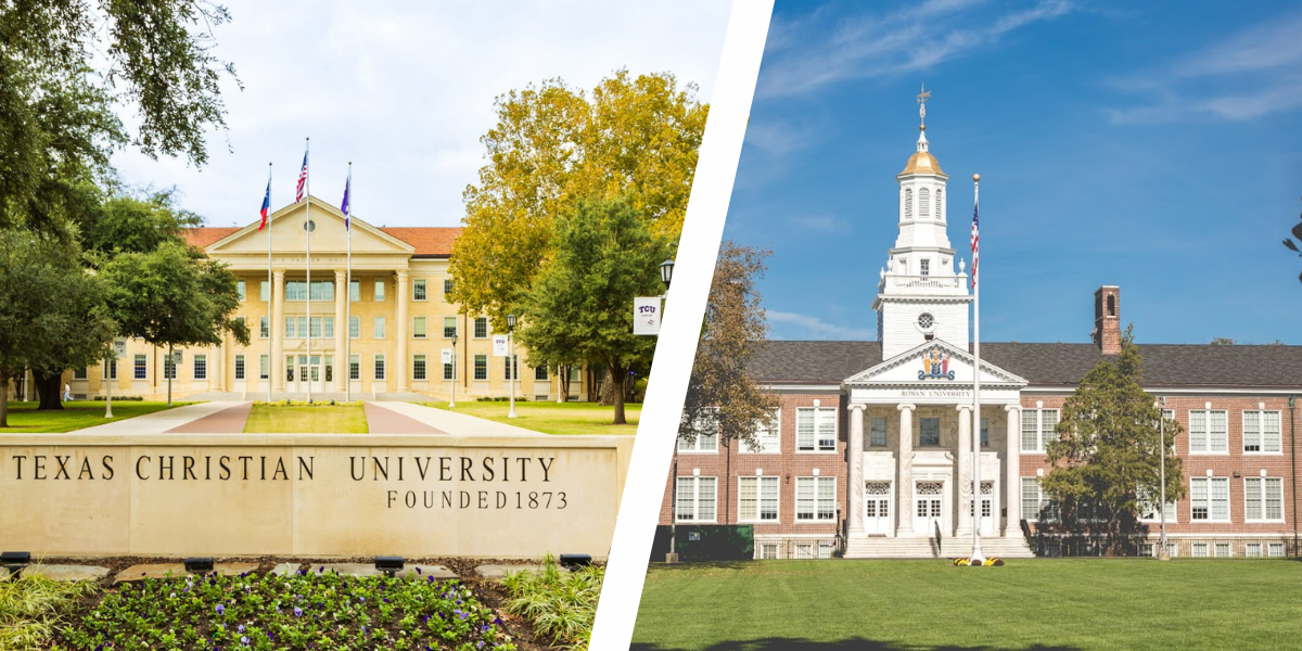 The buildings of the Texas Christian University and Rowan University